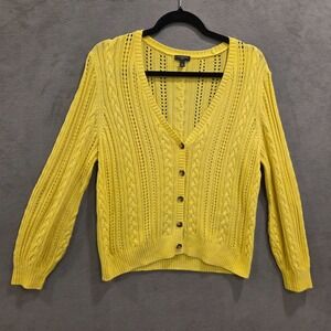 Talbots Button-Up Cardigan Sweater Women's Size Large Petite Cable Knit Academia